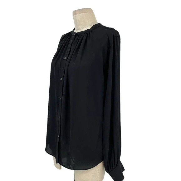 Aritzia Babaton Blouse Top Button Down Collarless Long Sleeve Satin Black Small - Picture 4 of 9